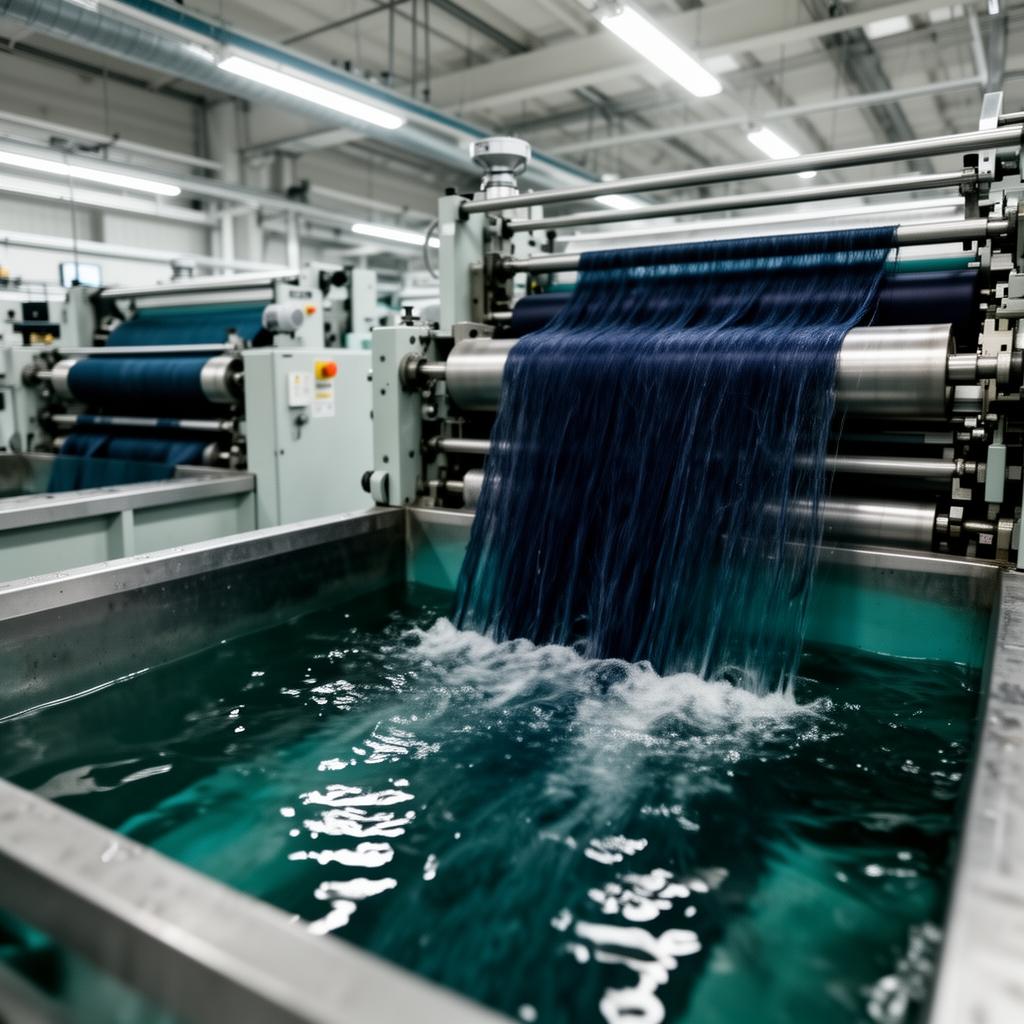 Línia de producció tèxtil amb teixit i bany d'aigua
